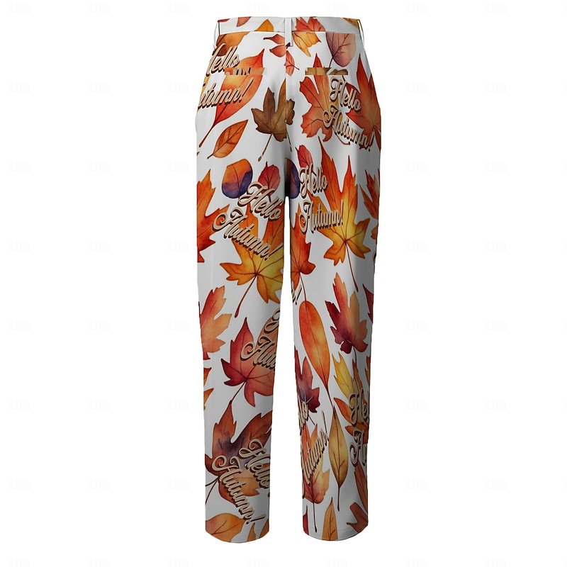 Men's Trees / Leaves Dress Pants Mid Waist Vintage Casual Formal Dailywear Pocket Summer Spring Fall 3D Print Orange2