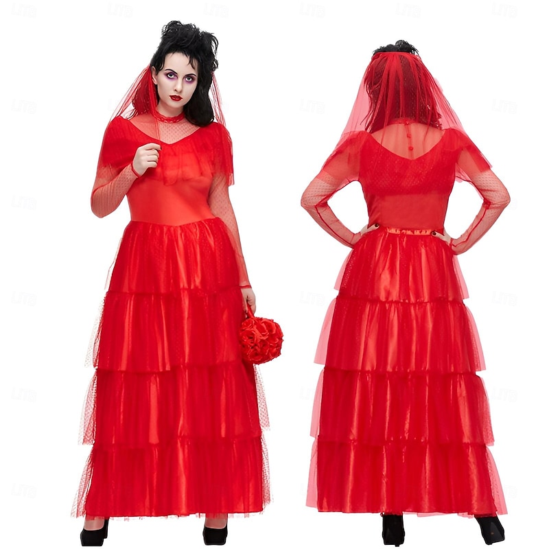 Ghost Bride Lydia Deetz Halloween Dress Beetlejuice Scary Costume Adults' Women's Carnival Masquerade Party / Evening Easy Halloween Costumes Dress Up2