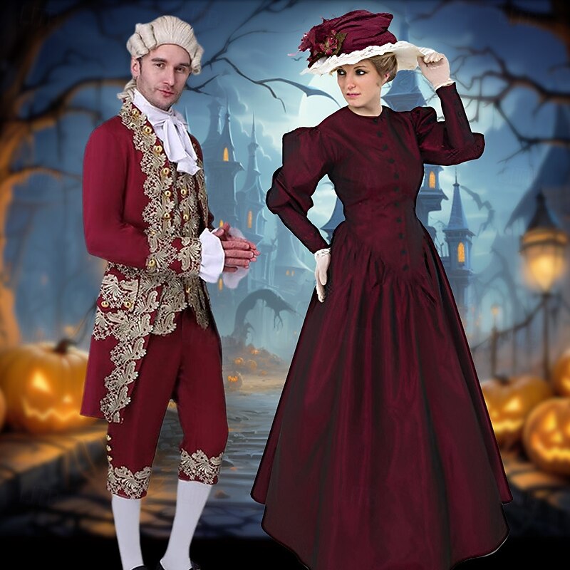 Princess Prince Queen Halloween Outfits Couples Retro Royal Style Rococo Adults' Men's Women's Halloween Carnival Performance Party Masquerade Easy Halloween Costumes Dress Up