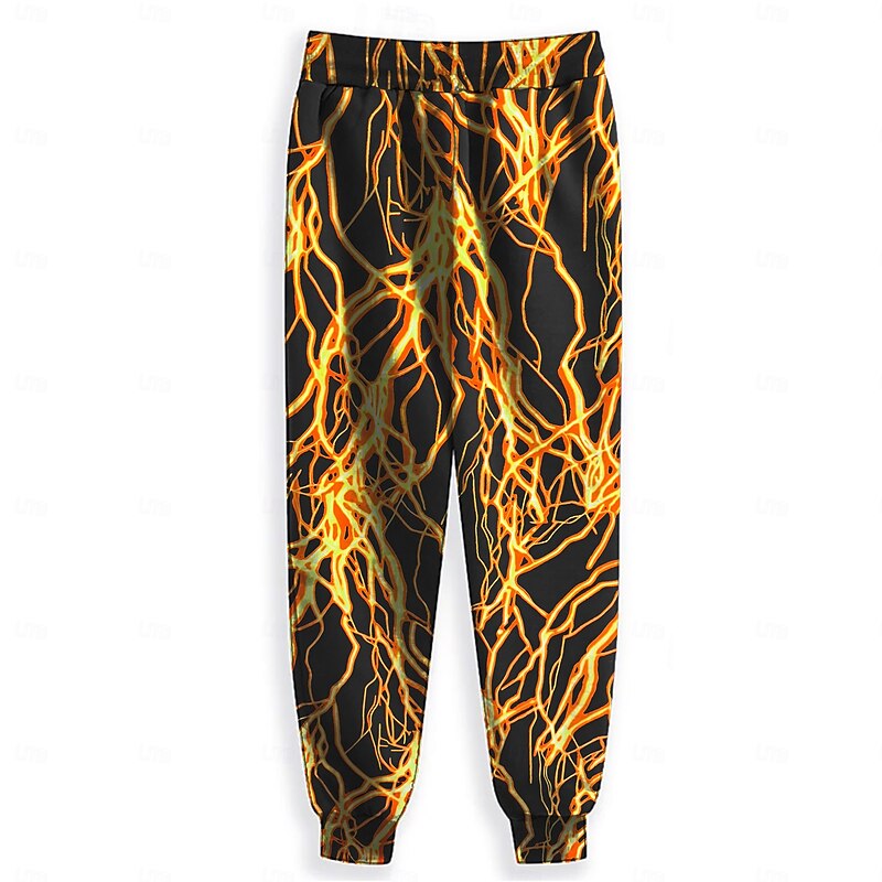 Men's Lightning Sweatpants Joggers Pants Trousers Mid Waist Drawstring Elastic Waist Fashion Street Dailywear Pocket Spring Fall Winter 3D Print Black2