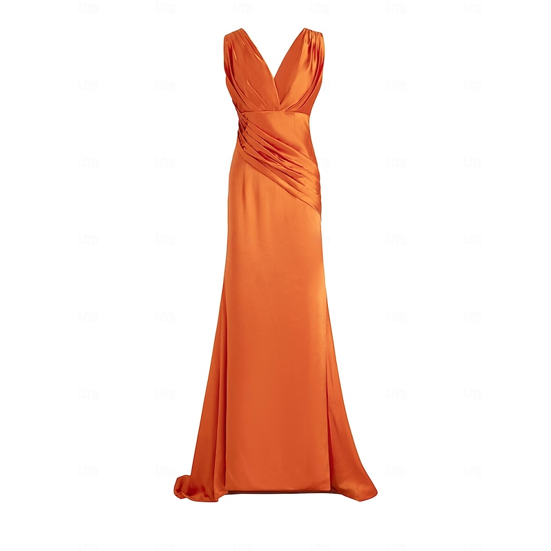 Sheath / Column Bridesmaid Dress V Neck / One Shoulder Long Sleeve Elegant Sweep / Brush Train Spandex with Pleats / Solid Color 20224