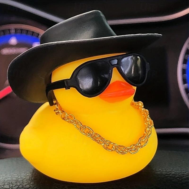 Yellow Duck Dashboard Ornament - Car Styling Accessories with Cowboy Hat, Sunglasses, and Necklace - Unique Auto Internal Decoration4