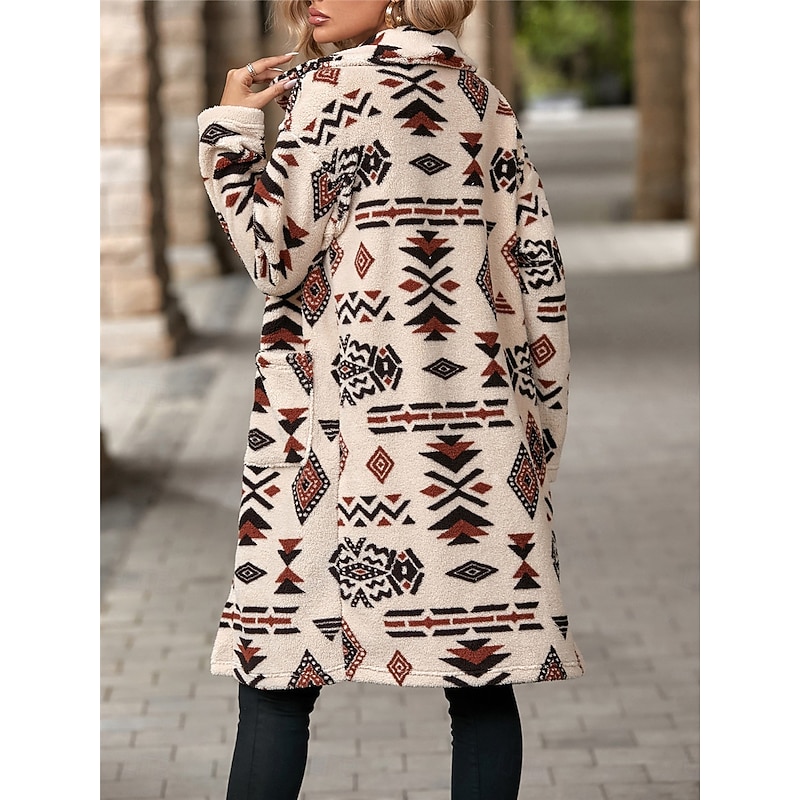 Women's Fleece Jacket Teddy Coat Warm Breathable Buttons Pocket Fleece Lined Vintage Casual Geometric Vacation Street Daily Wear Going out Single Breasted Long Turndown Regular Fit Long Sleeve2