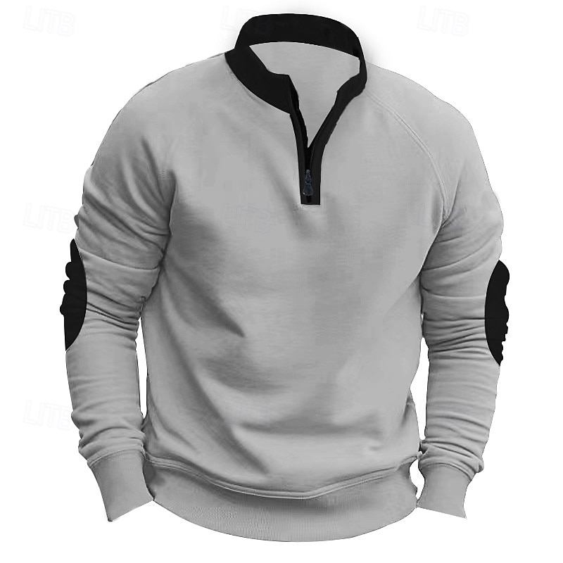 Men's Sweatshirt Quarter Zip Sweatshirt Black Navy Blue Khaki Light Grey Dark Gray Half Zip Plain Color Block Quarter Zip Daily Holiday Going out Polyester Streetwear Casual Fall Winter Clothing4