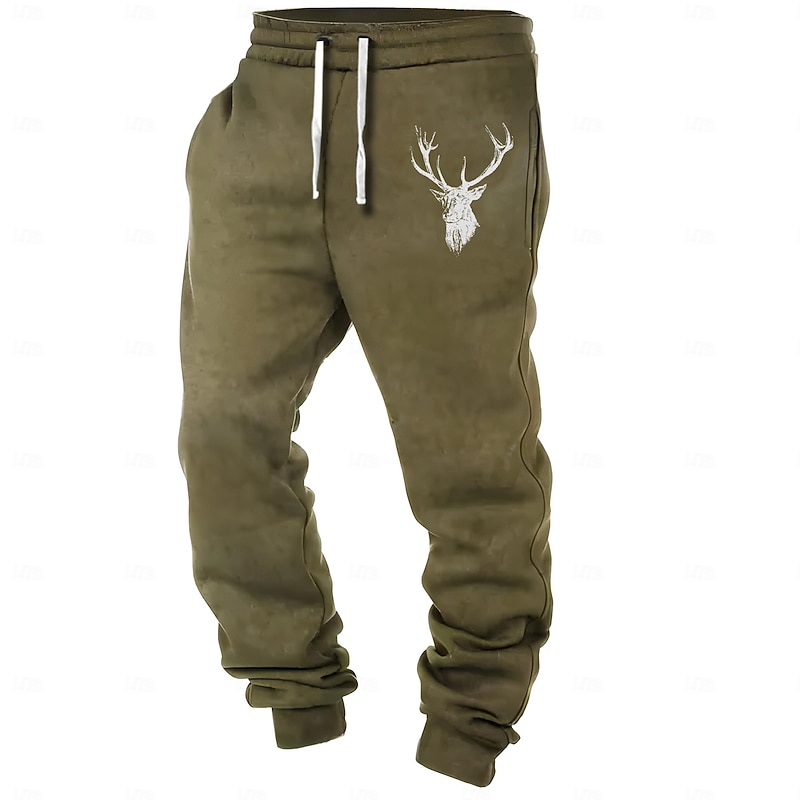 Men's Cowboy Deer Sweatpants Joggers Pants Trousers Mid Waist Drawstring Elastic Waist Vintage Western Casual Street Dailywear Pocket Spring Fall Winter 3D Print Black White Blue3