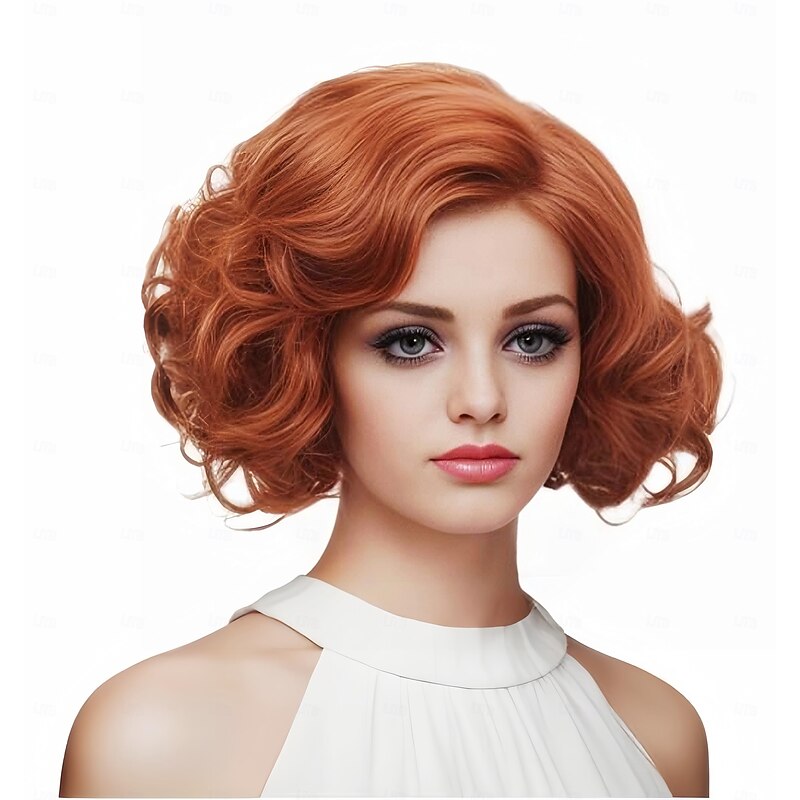 Short Wavy Wig for Women Curly Hair Natural Synthetic Wig Middle Part Full Wig Suitable for Cosplay Carnival Daily Use Halloween Wigs