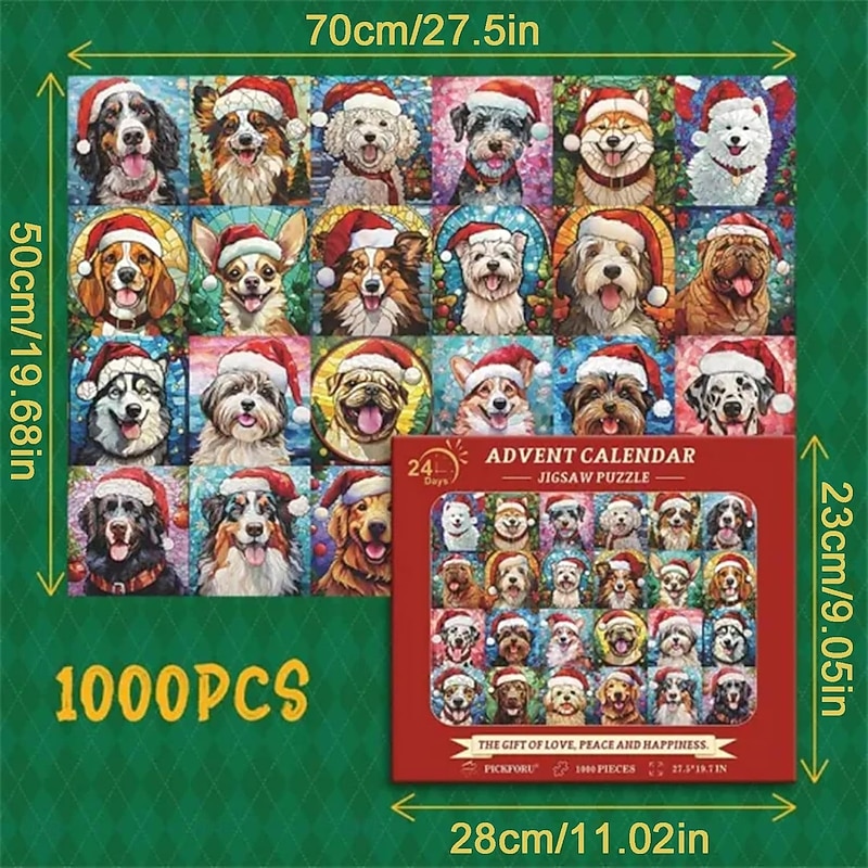 Christmas Advent Calendar 2025,Dog/Cat 1000pcs Jigsaw Puzzles 24 Days Countdown Calendar Xmas Gift,Funny Dog Holiday Puzzles  Holiday Puzzles For Dog/Cat Lover3