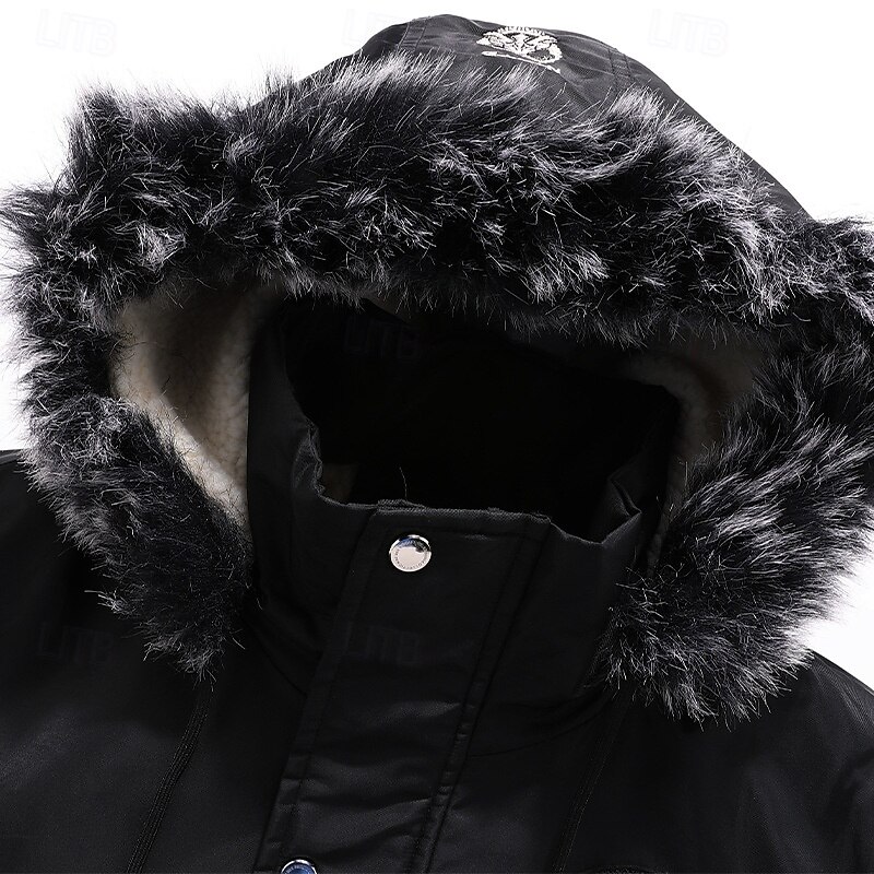 Men's Winter Coat Parka Pocket Polyster Fleece lined Vacation Daily Wear Date Regular Fashion Casual Comfortable Thermal Warm Fall & Winter Solid / Plain Color Black Red Blue Puffer Jacket4