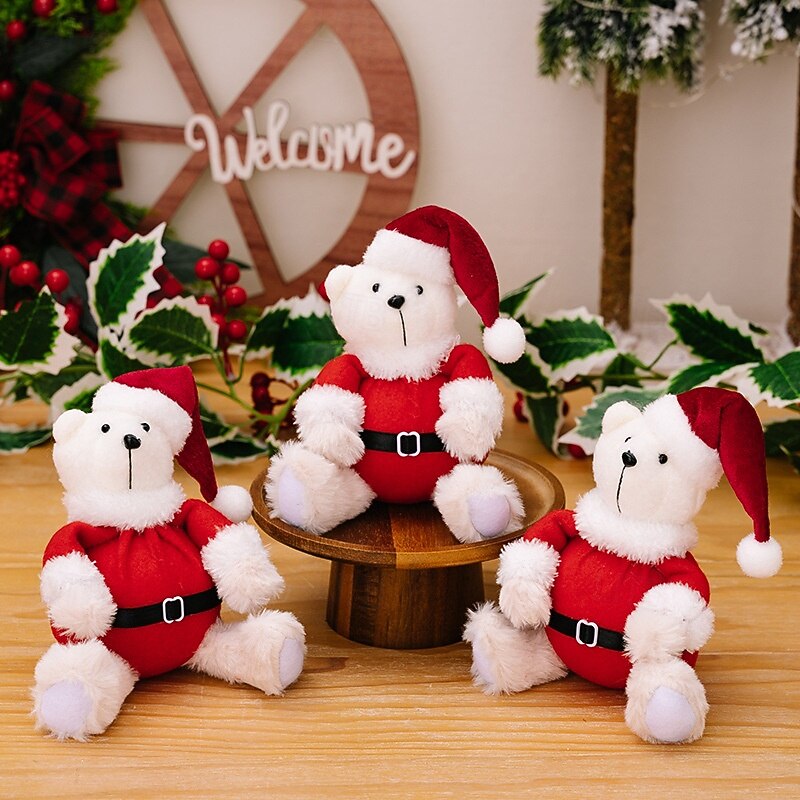 Christmas Bear Figurines, Christmas Decoration Xmas Party Plush Cute Bear Ornaments, Children's Gifts and Holiday Toys2
