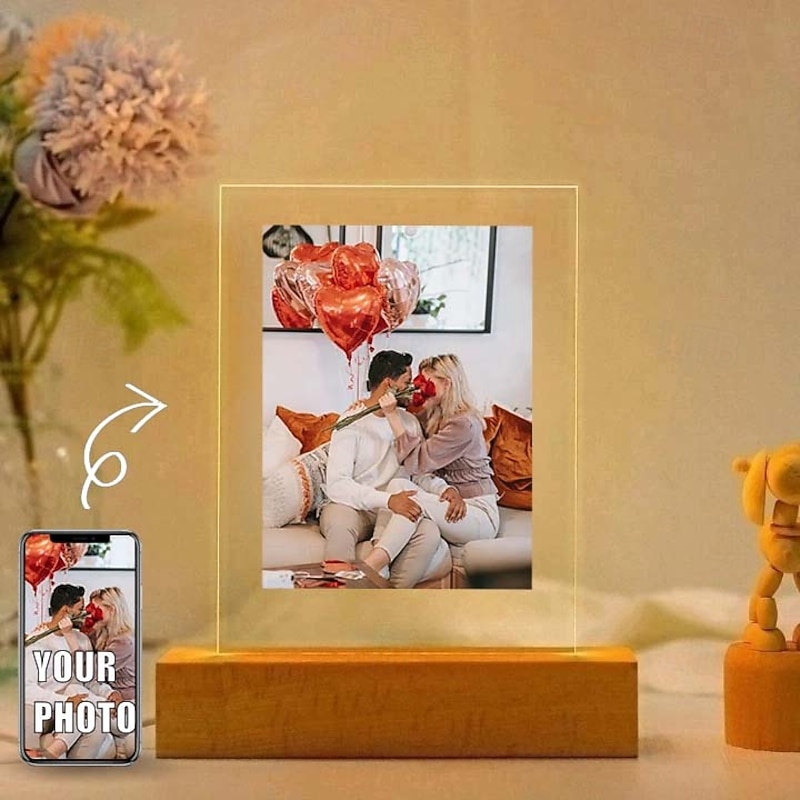 Personalized Night Light Photo Lamp Custom Photo Acrylic USB Powered Warm white Add Your Image The Perfect for Lovers Birthday Boyfriends and Girlfriends