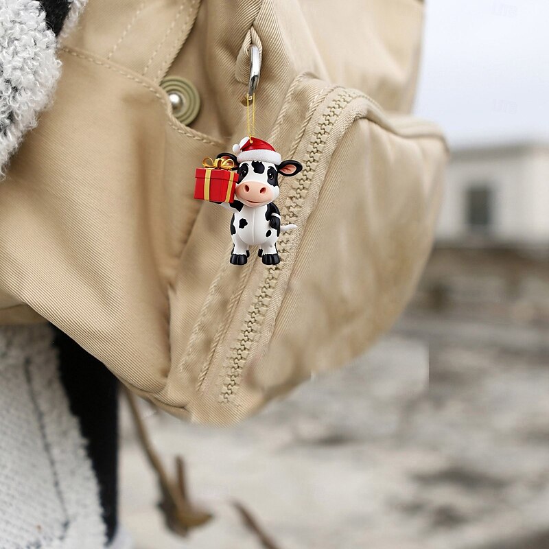 Christmas Advent Calendar Ornaments,2D Acrylic Cute Cow Baby 24pcs Christmas Ornament Kit Gift 24 Days Countdown Mini Hanging Tree Xmas Ornaments for Christmas Party Decorations4