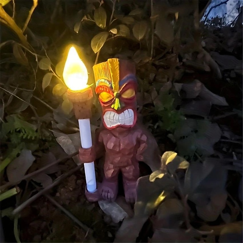 Totem Ornament Outdoor Miniature LED Light Resin Standing Lawn Solar Powered Garden Figurine Tiki Gift Porch Lifelike Craft 1PC3