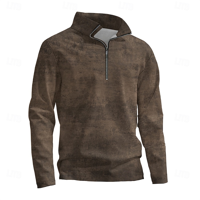 Men's Solid / Plain Color Hoodies Daily Casual Long Sleeve Stand Collar Vacation Going out Streetwear Brown Print Spring &  Fall Designer3