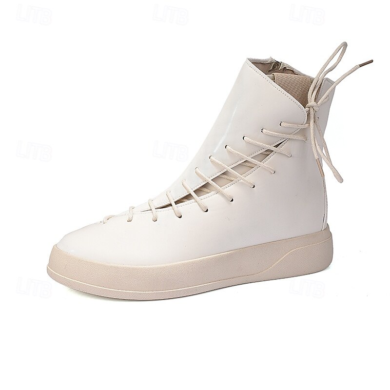 Men's Red Faux Leather High-Top Boots with Side Zipper and Lace-Up Design – Stylish Casual Footwear for Fall and Winter 19