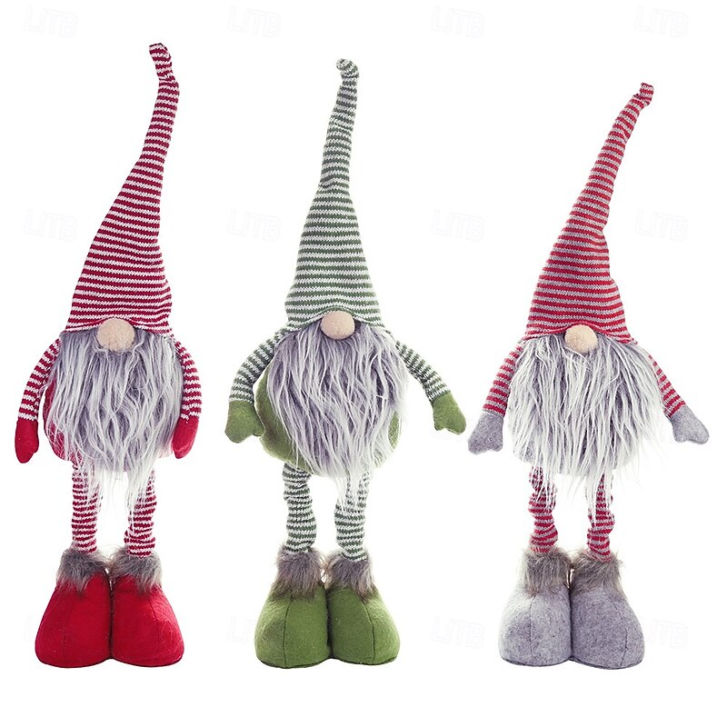 Christmas Gnome Figurines - New Striped Faceless Standing Dolls, Nordic Santa Claus Stretchable Ornaments, Festive Holiday Decorations4