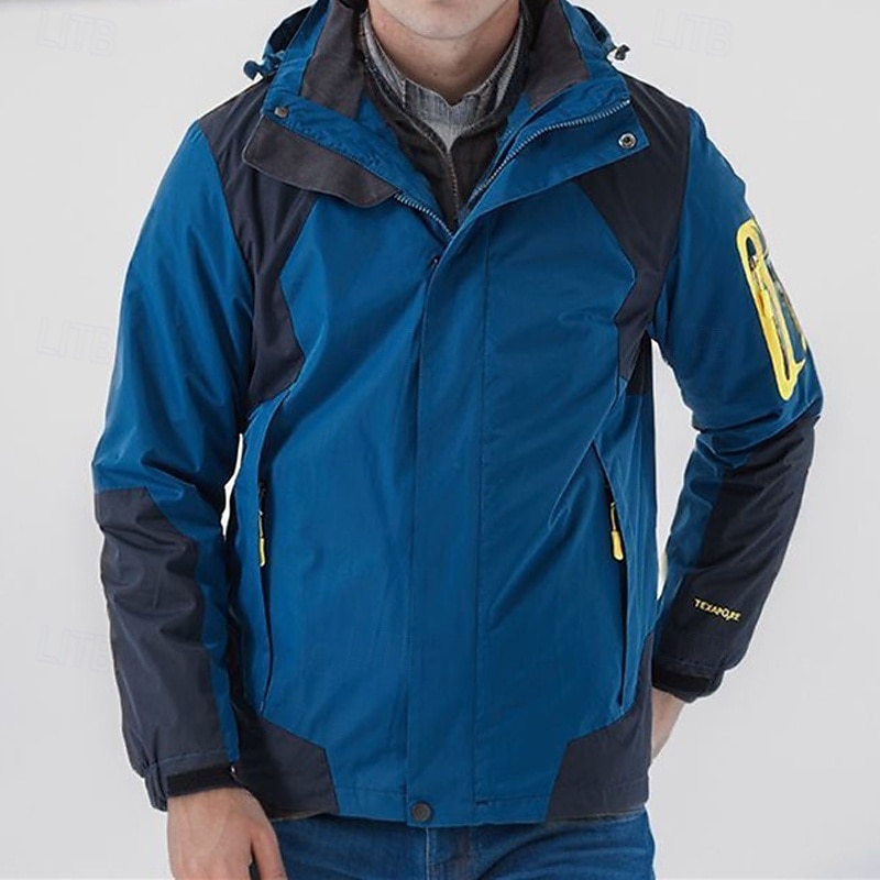 Men's Hiking Jacket Winter Outdoor Color Block Windproof Front Zipper Lightweight Jacket Full Zip Camping / Hiking / Caving Black Blue Beige Grey3