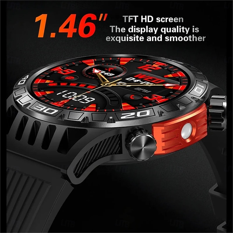 HT22 Smart Watch 1.46 Inch Screen Bluetooth Call IP68 Waterproof LED Flashlight Large Battery 100 Sports GPS Fitness Track Smart Watch4