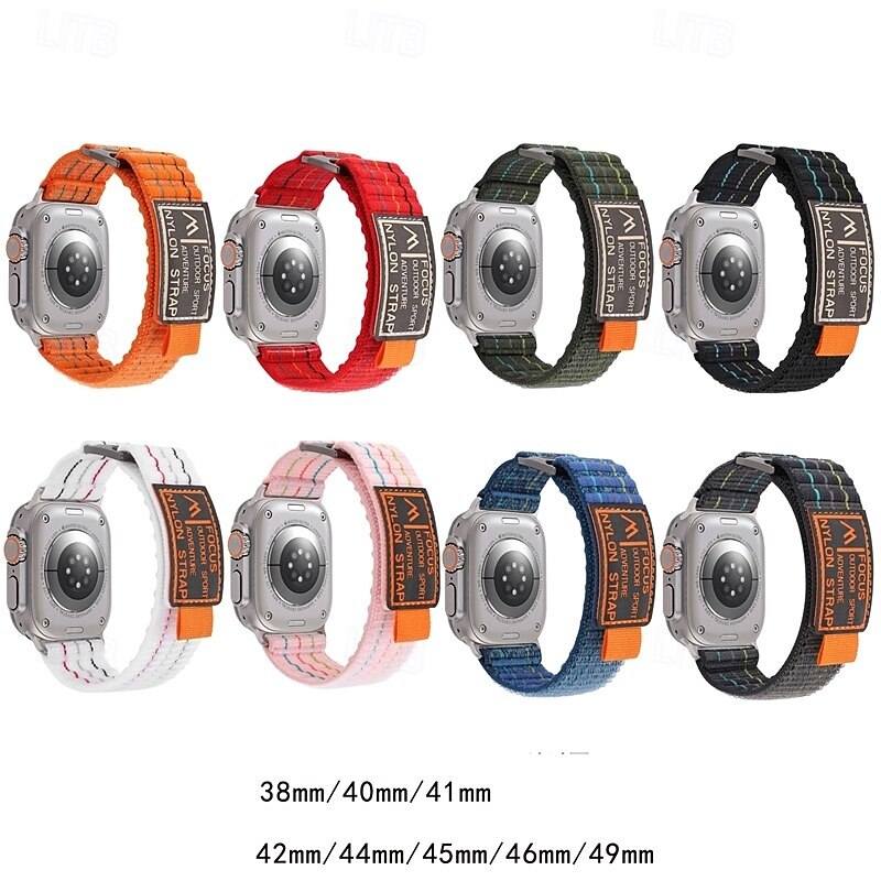 Sport Band Compatible with Apple Watch band 38mm 40mm 41mm 42mm 44mm 45mm 49mm Metal Clasp Adjustable Breathable Nylon Strap Replacement Wristband for iwatch Ultra 2 Series 9 8 7 SE 6 5 4 3 2 1