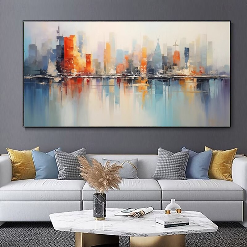 Handmade Oil Painting Canvas Wall Art Decoration Modern Abstract Urban Architecture Landscape for Living Room Home Decor Rolled Frameless Unstretched Painting