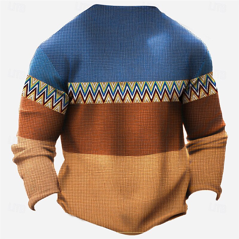 Men's Oktoberfest Stripe Henley Shirt Long Sleeve 3D Printing Designer Ethnic Western Style Party Casual Daily Winter Spring &  Fall Blue Green Henley Henley T-Shirt3