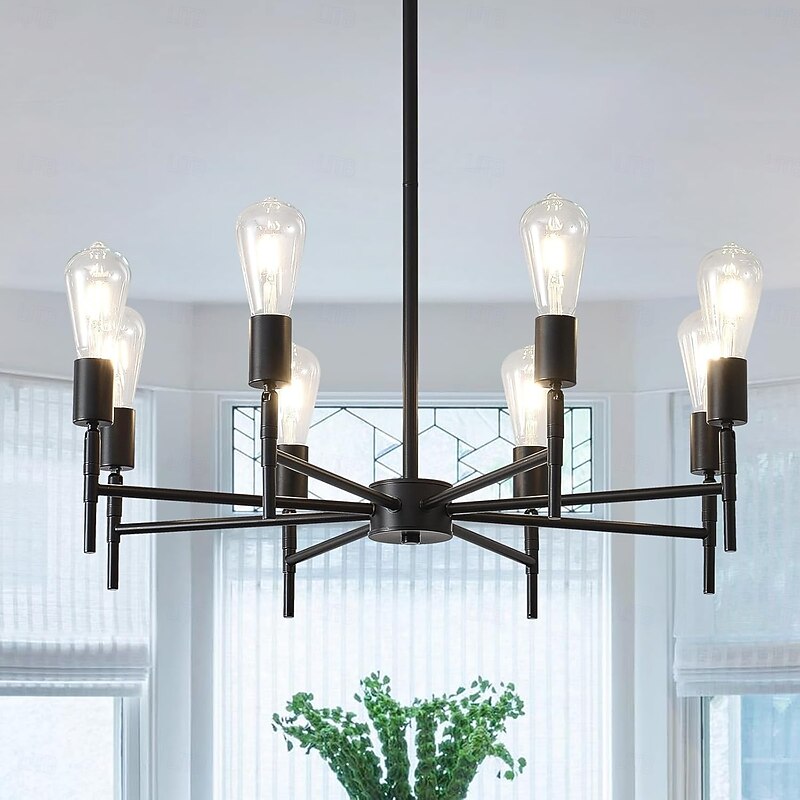 Black Chandelier 6/8-Light Dining Room Chandelier Rotatable Bulb Socket Industrial Vintage Ceiling Light Fixture Adjustable Pendant Light