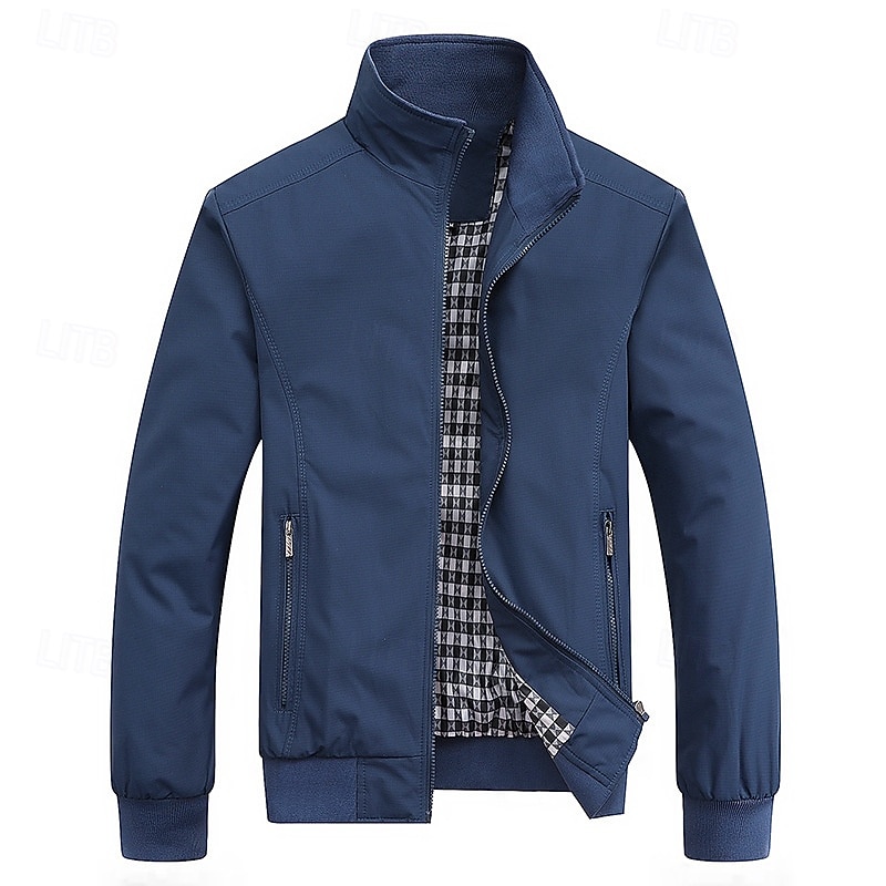 Men's Transition Jacket Casual Jacket Daily Breathable Pocket All Seasons Plain Classic Stand Collar Regular Black Red Blue Green Khaki Jacket