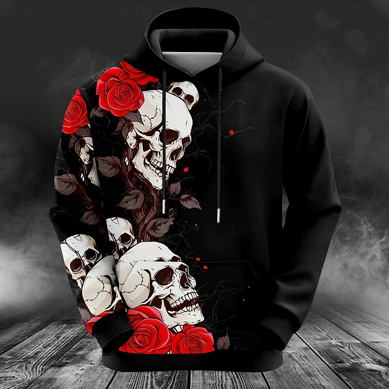 Halloween Day of the Dead Floral Pumpkin Men's Fashion 3D Print Hoodie Vacation Club Hoodies White Red Hooded Pocket 3D Print Fall Winter Designer Hoodie Sweatshirt4