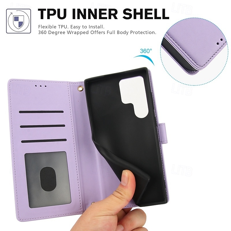 Phone Case For Samsung Galaxy S25 S24 S23 S23 FE S22 S21 Ultra Plus A55 5G A35 5G A25 A15 Wallet Case Full Body Protective with Lanyard with Wrist Strap Retro TPU PU Leather4