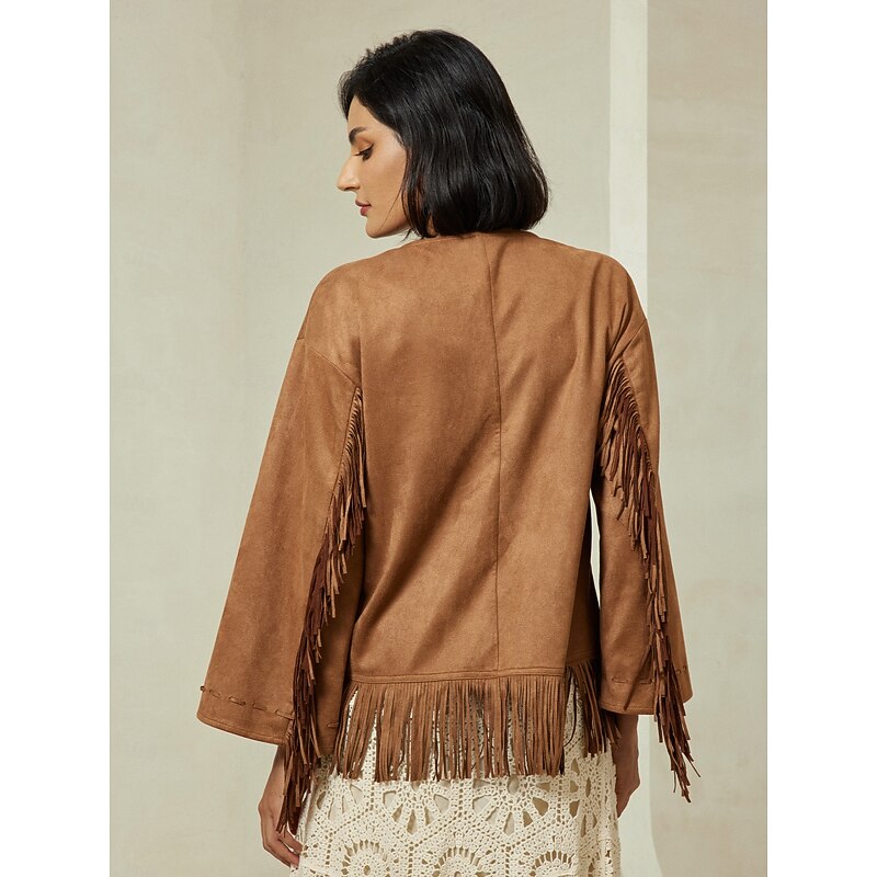 Suede Fringed Flare Cuff Sleeve Jacket2