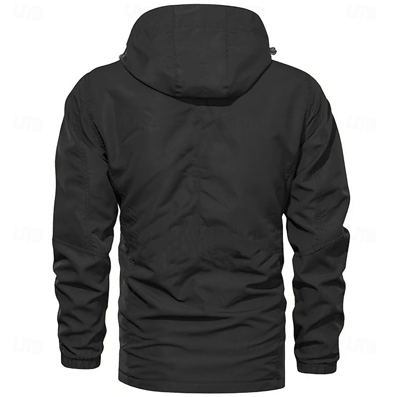 Men's Letter Printed Outdoor Jacket Coat Tactical Practical Waterproof Casual Sports Outdoor Daily Wear Zip Front Adjustable Drawstring Hood Graphic Fall Winter Standing Collar Long Sleeve Black Army3