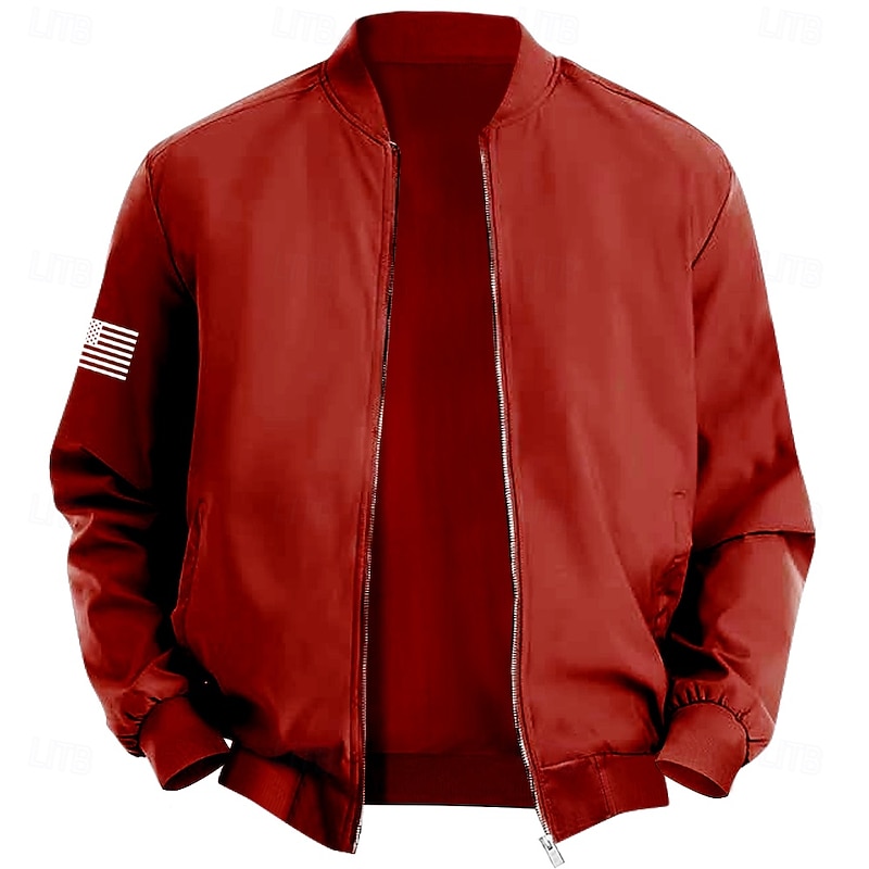 Men's American US Flag Bomber Jacket Coat Practical Casual Sports Outdoor Daily Wear Side Pockets Zip Front Graphic Fall Winter Standing Collar Long Sleeve Black Red Army Green3