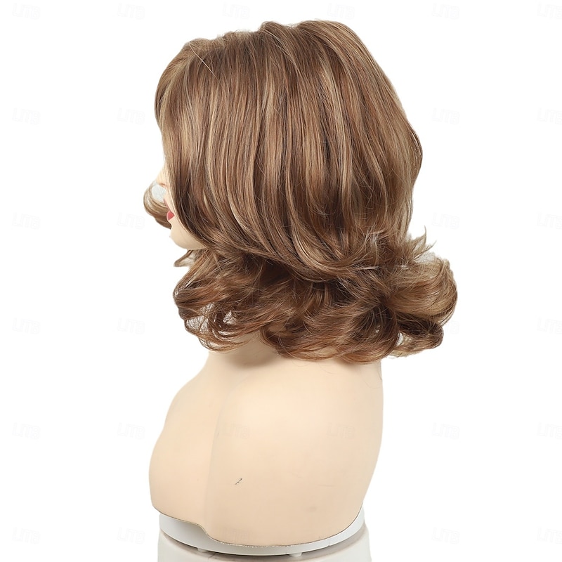 Curly Brown Wig Wavy Wig Layered Curly Wig for White Women Natural Wavy Women Synthetic Wig Ombre  Medium Length Wig2