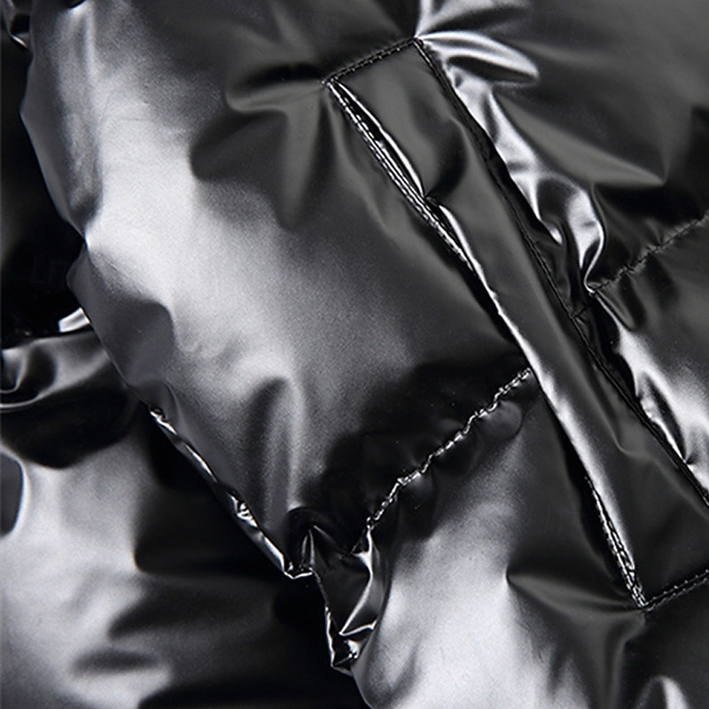 Men's Winter Coat Puffer Jacket Padded Jacket Pocket Polyster Daily Wear Date Vacation Regular Fashion Casual Comfortable Thermal Warm Fall & Winter Solid / Plain Color Silver Black Navy Blue Gold2