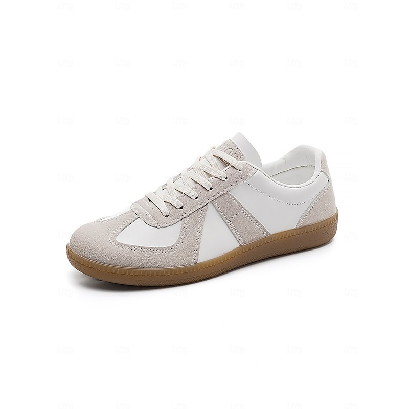 Women's Retro White Suede and Leather Sneakers - Casual Gym Shoes for Everyday Comfort