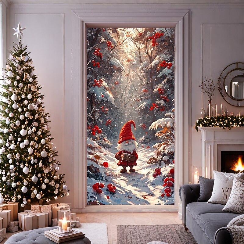 Christmas Door Decorations Door Covers Deer Snow Door Tapestry Door Curtain Decoration Backdrop Door Banner for Front Door Farmhouse Holiday Party Decor Supplies Indoor/Outdoor4