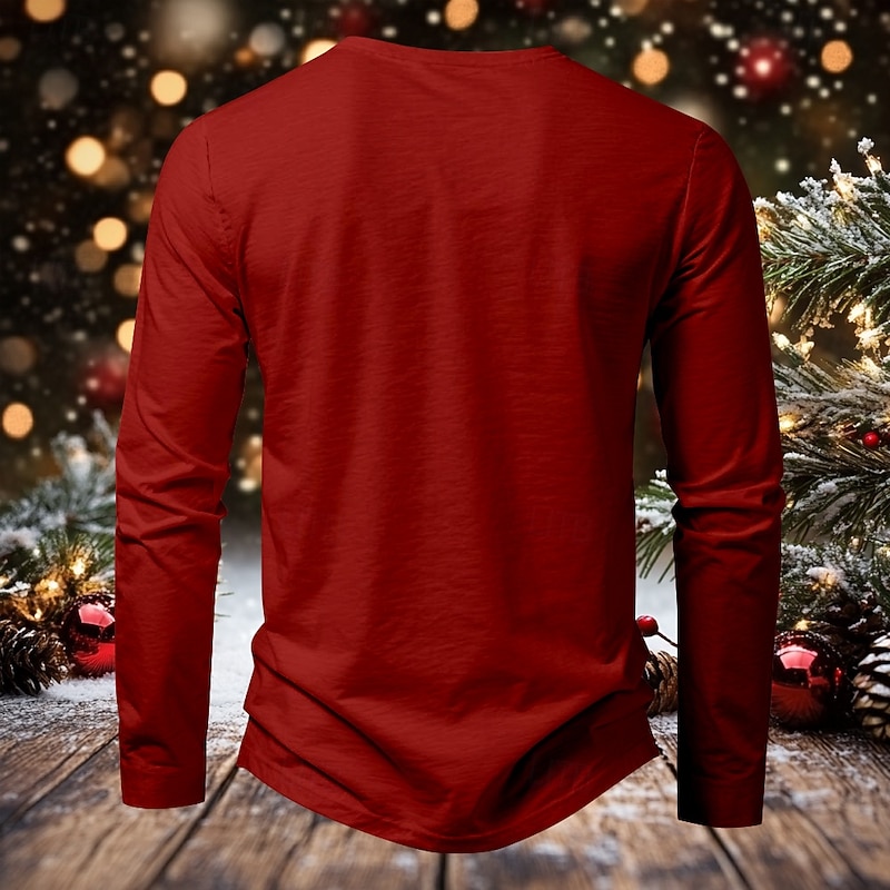 Christmas Men's Christmas Scene Henley T Shirt Letter Candy Letters Letter Print Sports Fashion Daily 3D Printing Henley Long Sleeve Street Casual Daily Red Long Sleeve Henley Collar Button Henley2