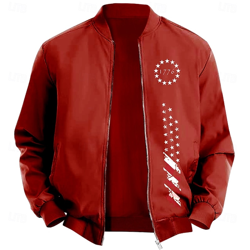 Men's American US Flag Stars Bomber Jacket Coat Casual Sports Outdoor Daily Wear Side Pockets Zip Front Graphic Fall Winter Standing Collar Long Sleeve Black Red Army Green4