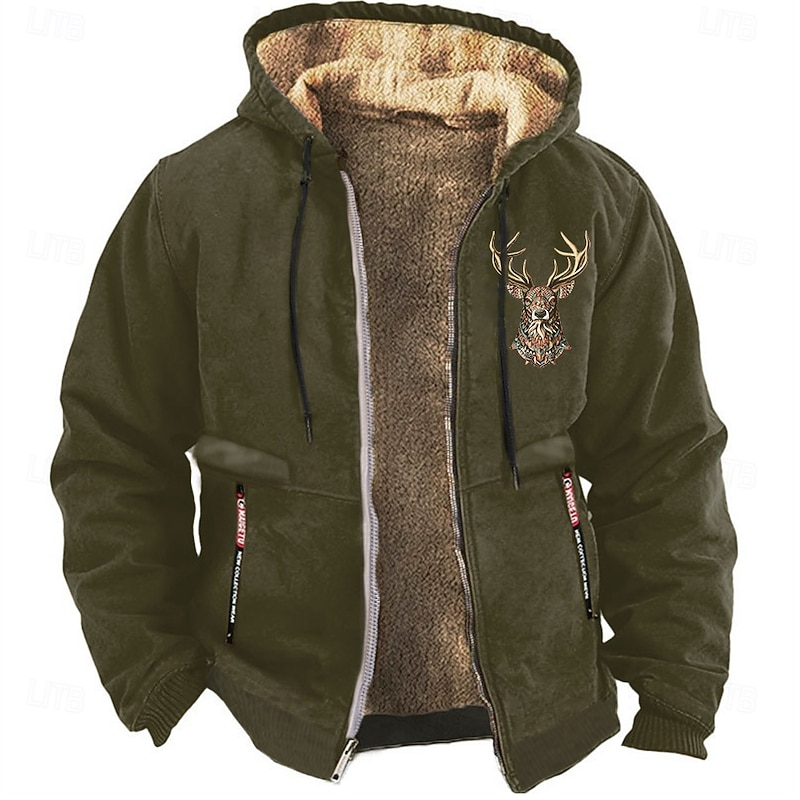 Men's Cowboy Deer Sweatshirt Long Sleeve Sweatshirts  Hooded Vintage Western Style Vacation Streetwear Fall & Winter Black Brown Green Clothing Apparel Designer Graphic Print S M L XL XXL XXXL2