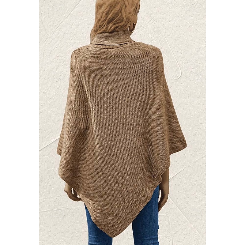 Women's Cape Daily Casual Solid Color Turtleneck Knitted 3/4 Length Sleeve Regular Tops Knit Formal Outdoor Work Pink Brown Fall Winter3