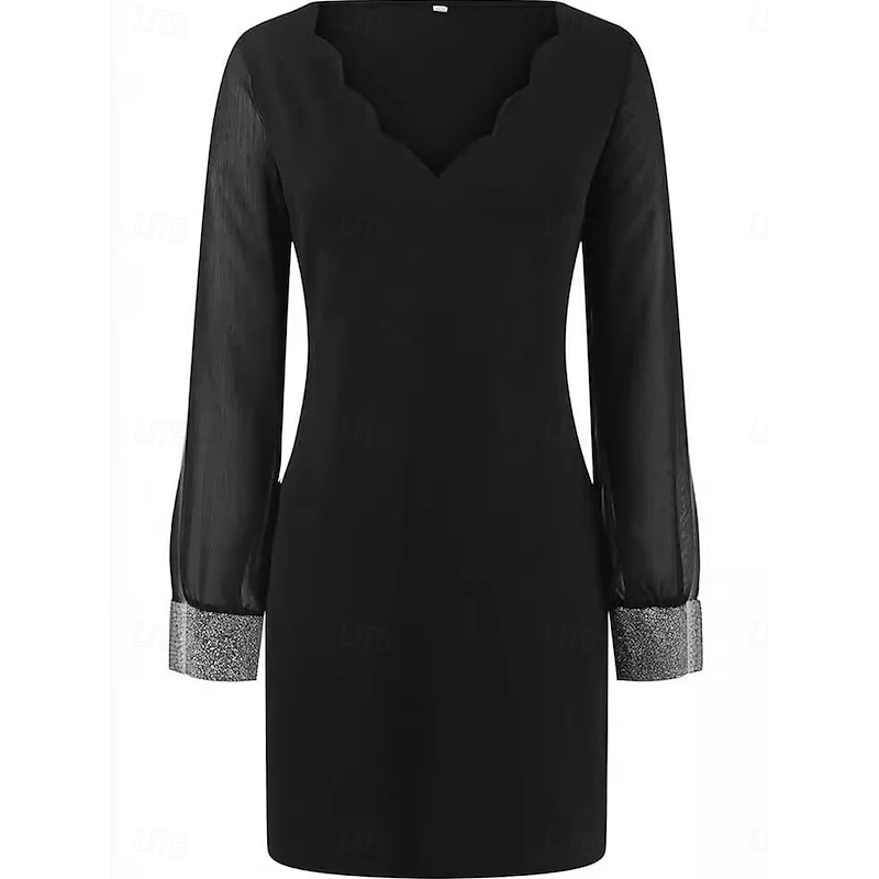 Women's Maxi Dress Black Dress Cocktail Dress Sheath Dress Formal Dress Elegant Vacation Regular Fit Solid Color Long Sleeve V Neck Black Fall3