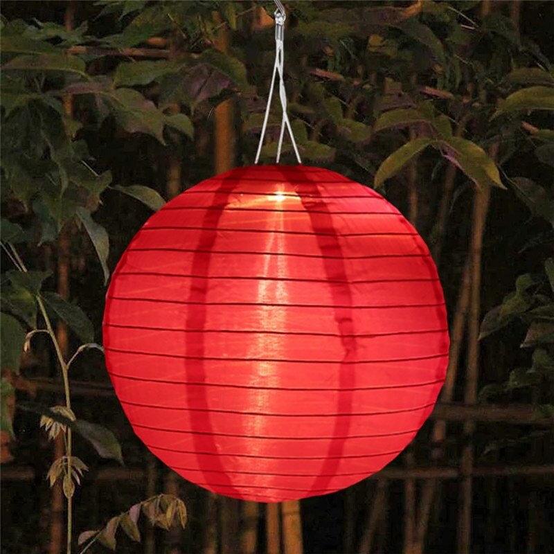 12 Inch (30cm) Solar Globe Lantern Chinese Style Outdoor IP65 Waterproof Nylon Hanging LED Light, Warm White for Garden, Party, Yard Decoration4