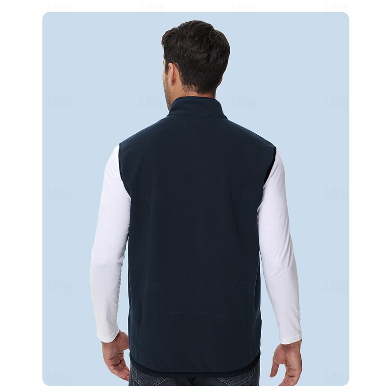 Men's Hiking Vest Sleeveless Top Outdoor Thermal Warm Fleece Lining Winter Classic POLY Patchwork Black Red Navy Blue4