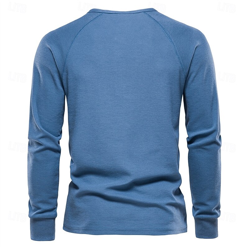 Waffle Henley T-Shirt Men Long Sleeve Basic Breathable Men's Tops Tee Shirts New Autumn Solid Color T Shirt For Men2