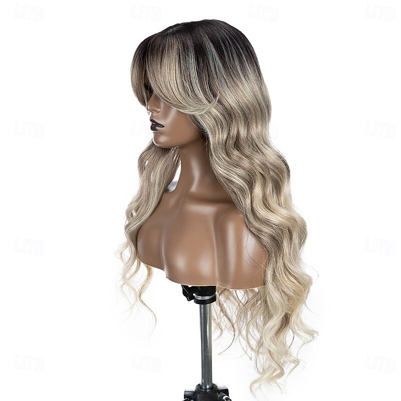 Remy Human Hair 13x4 Lace Front Wig Side Part Middle Part Free Part Brazilian Hair Body Wave Wavy Dark Gray Multi-color Wig 130% 150% 180% Density with Baby Hair3