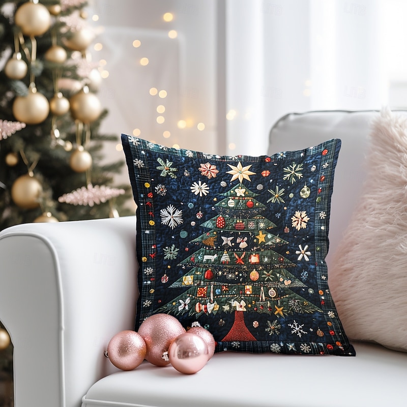 Christmas Decorations Decorative Toss Pillows Cover Quilting Art Reindeers Tree 1PC Soft Square Cushion Case Pillowcase for Bedroom Livingroom Sofa Couch Chair3