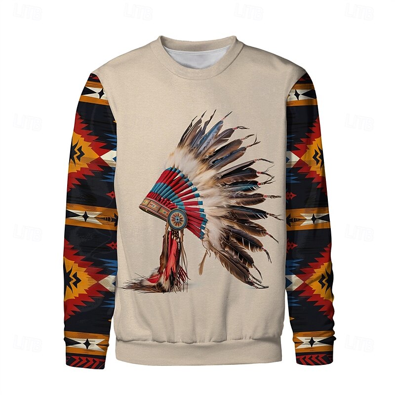 Men's Graphic Indian Sweatshirts Golf Pullover Sweatshirt Long Sleeve Sweatshirt Hooded Vacation Cool Daily Print Vacation Sports Outdoor Going out Printing Winter Spring &  Fall2