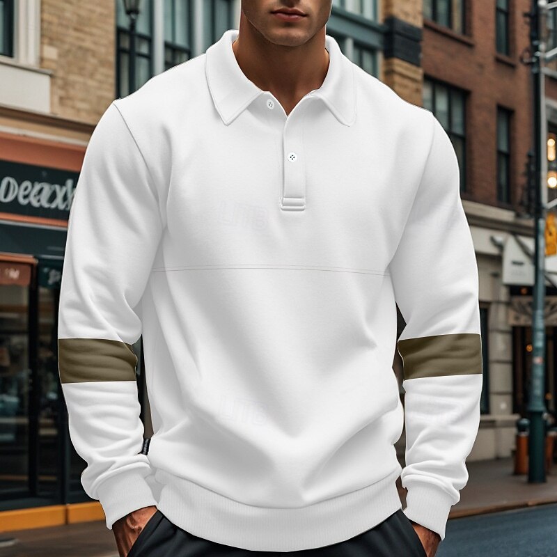 Men's Golf Shirt Golf Polo Work Casual Lapel Long Sleeve Basic Modern Color Block Patchwork Button Spring &  Fall Regular Fit Black White Army Green Khaki Gray Golf Shirt
