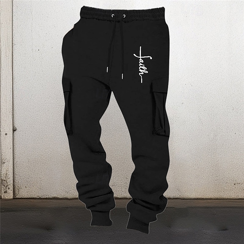 Men's Sweatpants Joggers Trousers Cargo Sweatpants Elastic Waist Multi Pocket Elastic Cuff Graphic Prints Cross Wearable Outdoor Daily Camping & Hiking Fashion Classic Black Pink4
