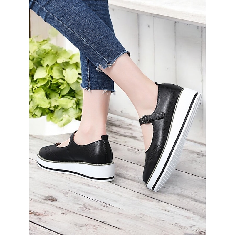 Women's Red Mary Jane Platform Shoes with Brogue Detailing and Buckle Strap – Vintage Style Casual Footwear for Daily Wear 7