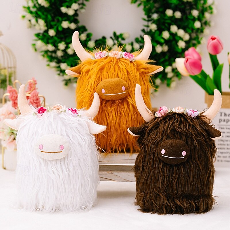 Highland Cow Plush Toy, Realistic Yaks and Highland Cows Stuffed Animal for Kids, Soft Cow Plush Doll